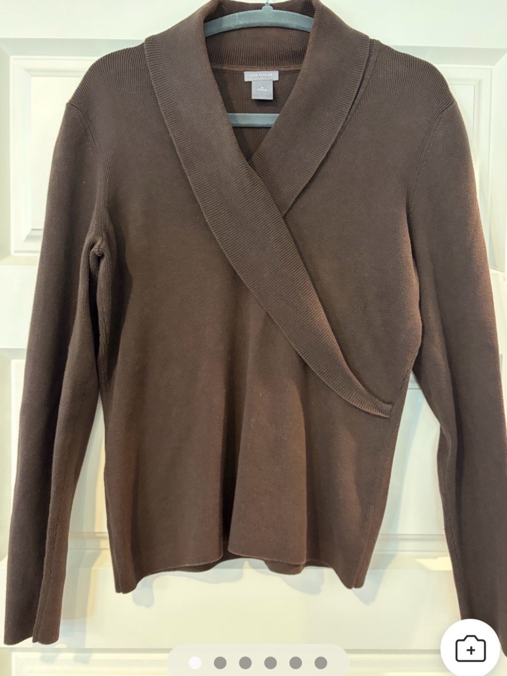 Ann Taylor Warm Brown Shawl Collar 100% Cotton Wrap Sweater, Women’s Medium - Picture 6 of 6